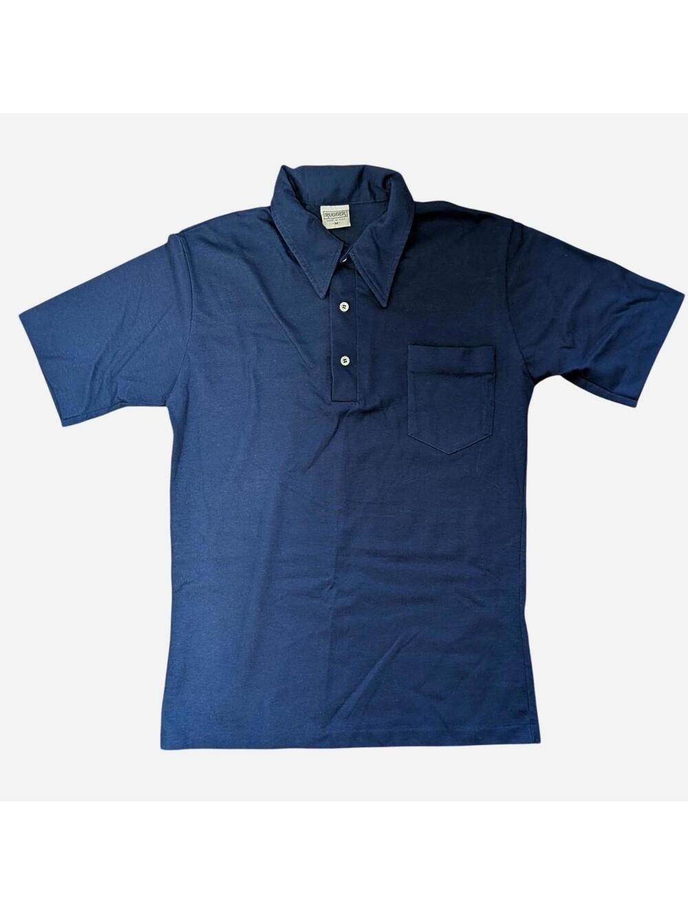 1980s Vintage Rugger Navy Blue Short Sleeve Polo Shirt Made in USA Size Medium